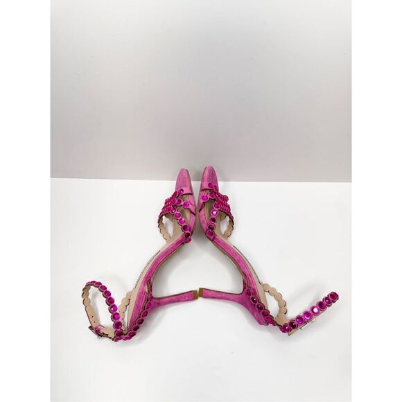 Charles David Sandals Ladies Size 5 Pink Rhinestones Suede Ankle Strap Heels - Picture 6 of 10